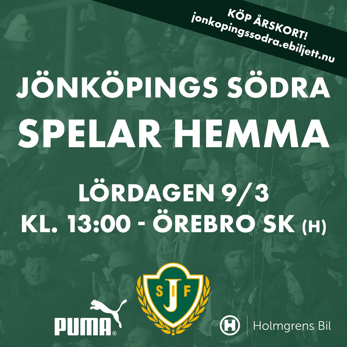 Södra spelar hemma på lördag när vi tar emot Örebro SK på Jordbrovallen. Välkomna

🆚 Örebro SK
📅 9/3
⏰ 13:00
🏟️ Jordbrovallen
🎫 80 kr, årskort gäller
🎥 JP.se

💚💚💚 #jönköpingssödra #södraspelarhemma @evenemang_jkpg