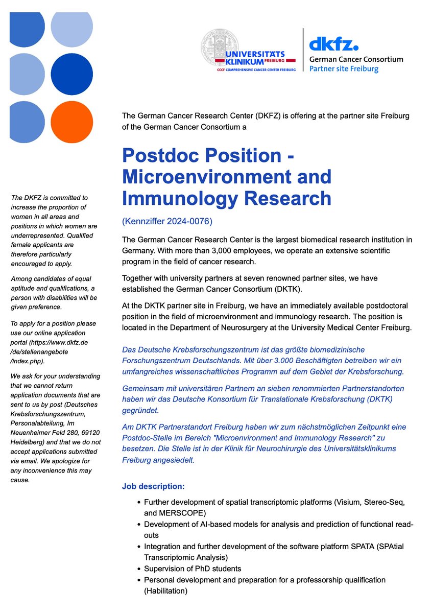 Anyone interested in computational science and spatial data analysis ? Open PosDoc position in the MILOLab: jobs.dkfz.de/en/jobs/166467…