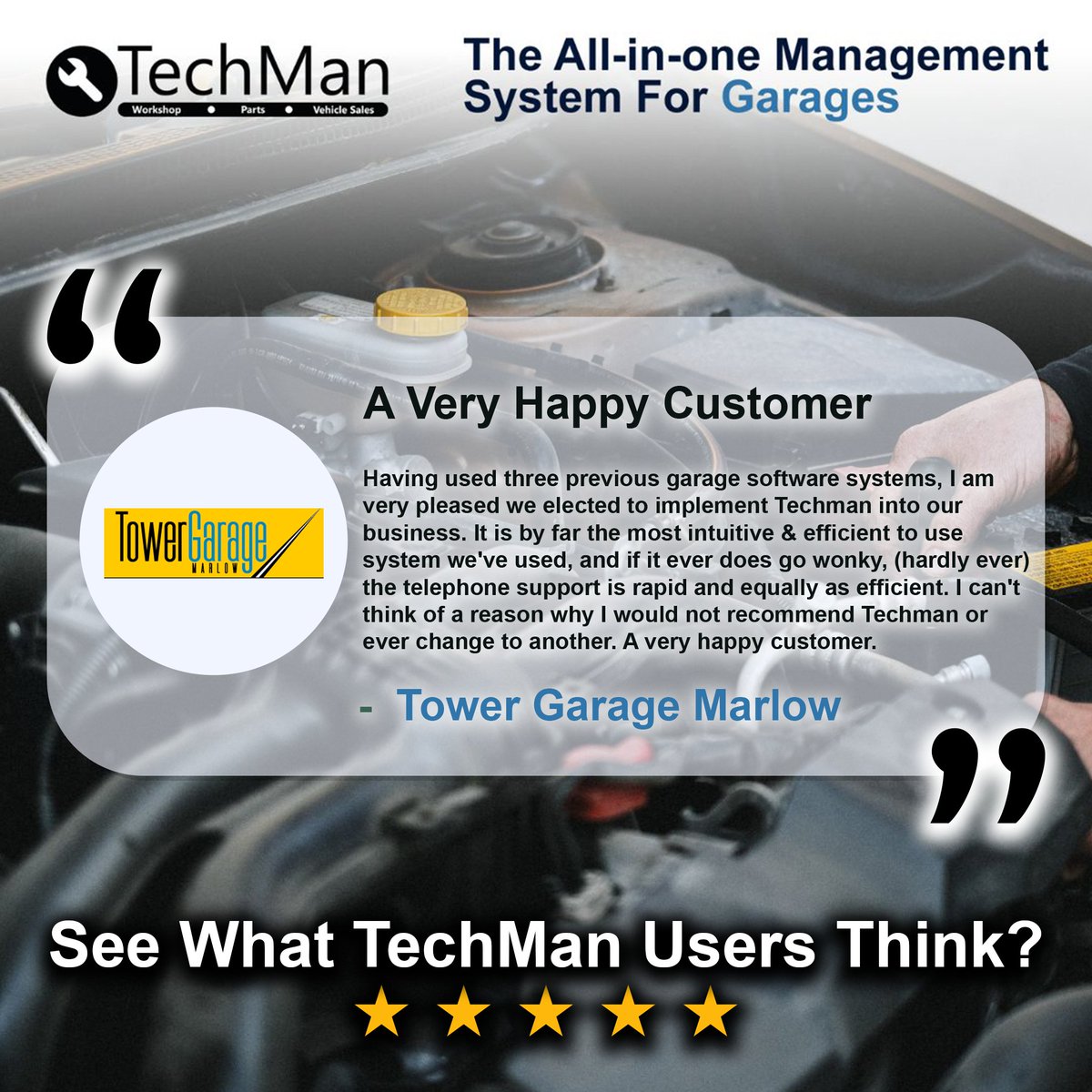 Don’t just take our word for it…

See what our customers have to say!

Want to get involved? Get in contact with us here: techmangms.com/contact-us/

#TechMan #GarageManagement #CustomerReview