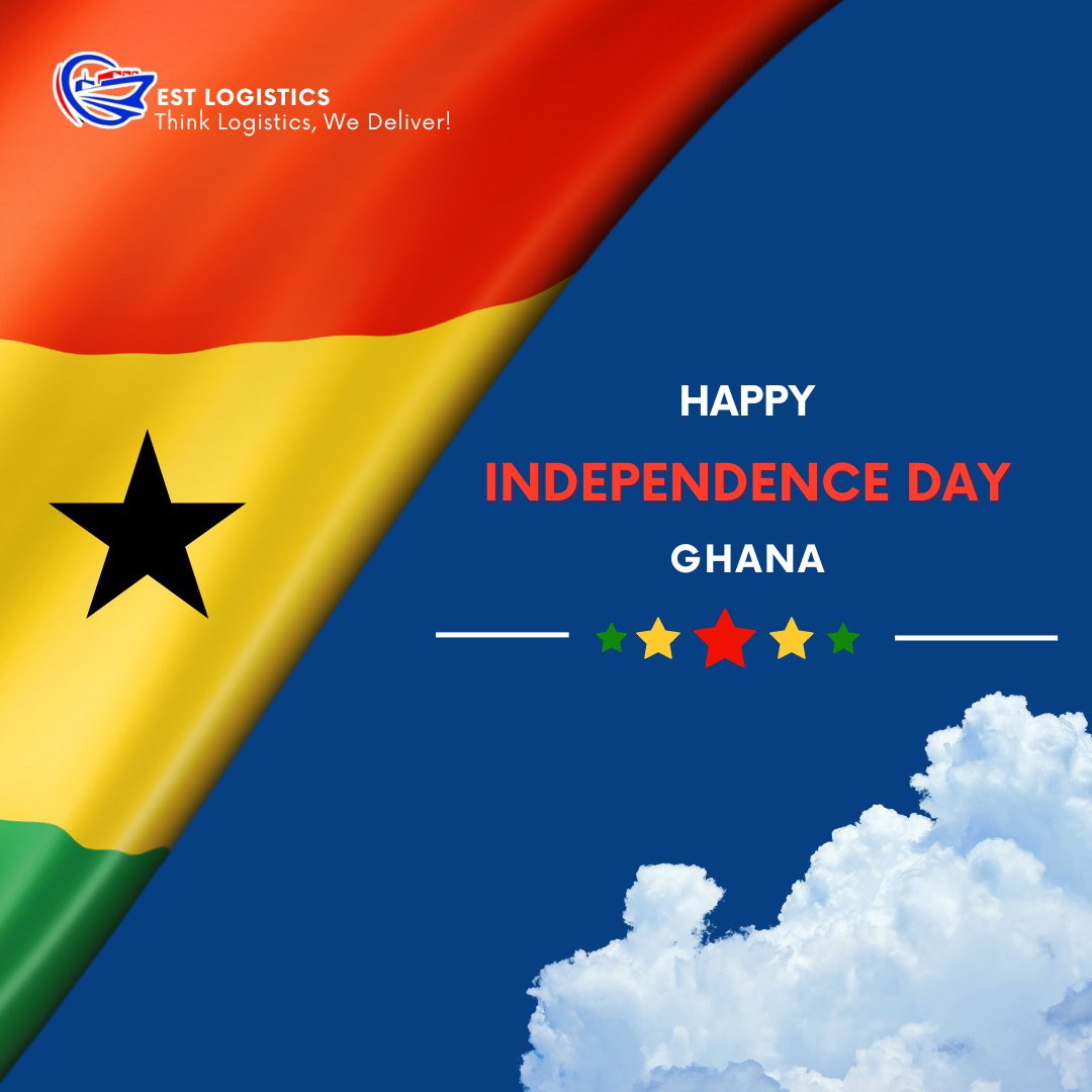 Today, we celebrate 67 years of freedom and resilience! #GhanaAt67 #FreedomAndJustice #ESTLogistics #shippingconsultancy #haulageservices #warehousingsolutions #projectcargo #customsbrokerage #Door2DoorShipping #importexport #clearingandforwarding #freightforwarding #Logistics