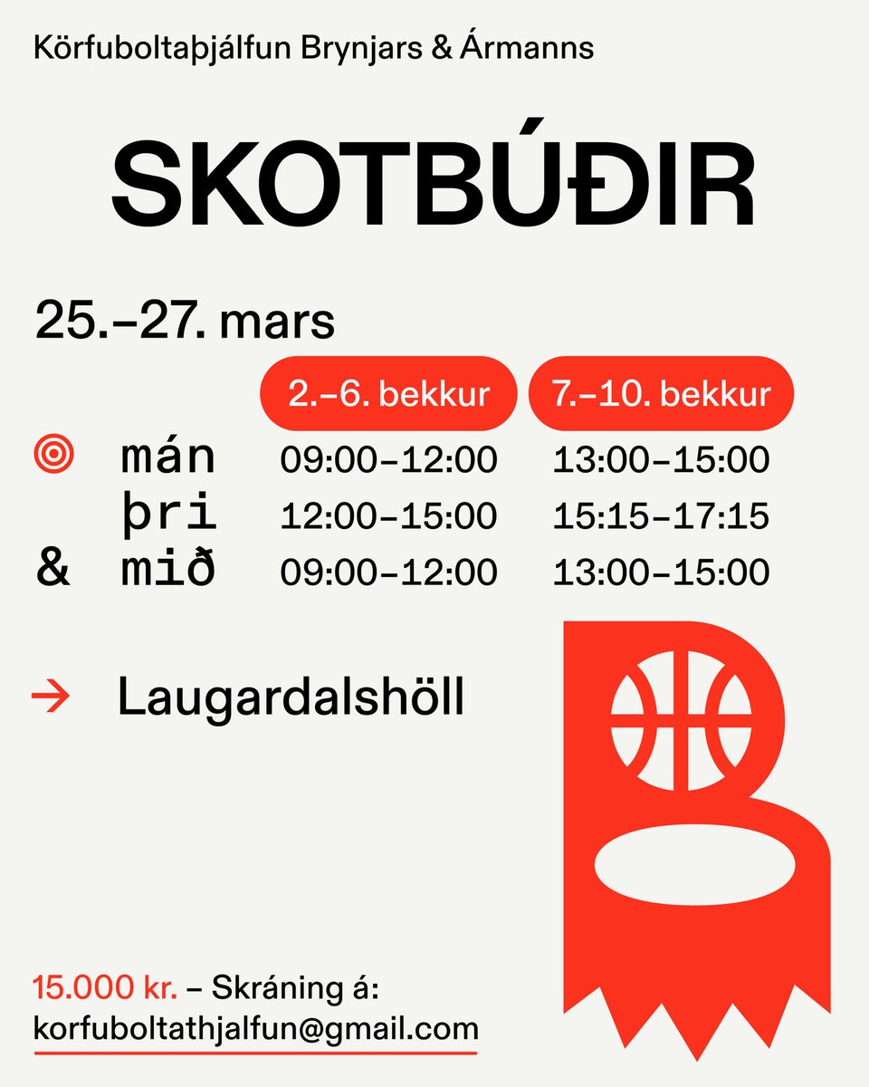 Vetrarfríið búið - þá þarf að plana næsta frí.
Skotbúðir í Laugardalshöll í dymbilvikunni! 🏀🏀🏀
#korfubolti #korfuboltathjalfun