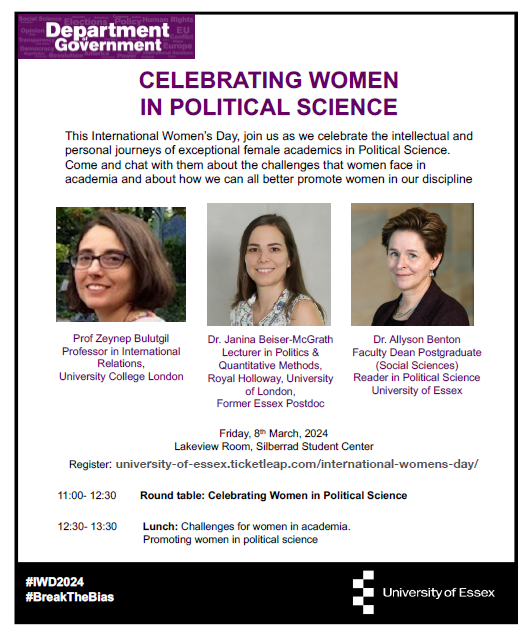 This Friday, join the @uniessexgovt celebration of women in political science #IWD2024