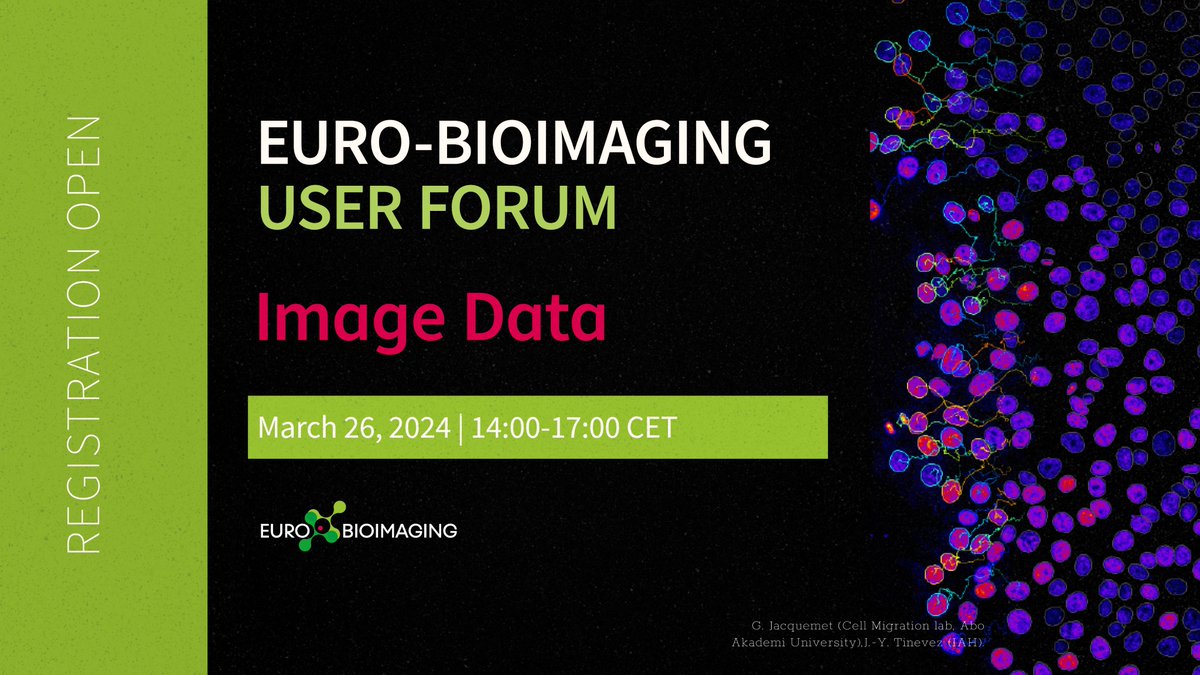 📢Programme's out for our next User Forum on Image Data! Join us to hear eight exciting talks from Node experts &amp; Users.  
🗓️March 26 at 14:00 CET 
Registration &amp; full programme here: eurobioimaging.eu/news/euro-bioi…