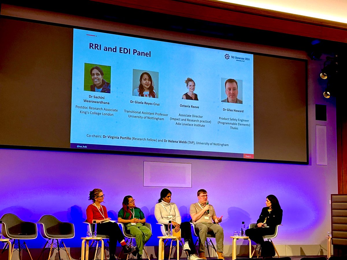 HoriaMaior's tweet image. amazing panel discussion on Responsible Research and Innovation and EDI at @tas_hub Showcase 2024 chaired by Virginia Portillo and Helena Webb #responsibility #ai #autonomoussystems #skills #interdisciplinary #trust