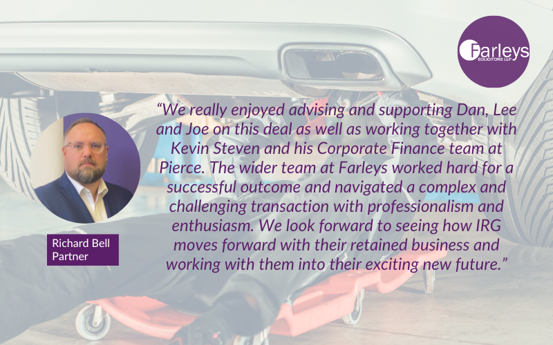 FarleysLaw's tweet image. "We wouldn’t hesitate in recommending Farleys to anyone looking to go through this process."

Richard Bell and Molly Greenwood from our corporate and commercial property teams advised Innovative Repair Group on the sale of six sites. Read more:  bit.ly/49DEGrz