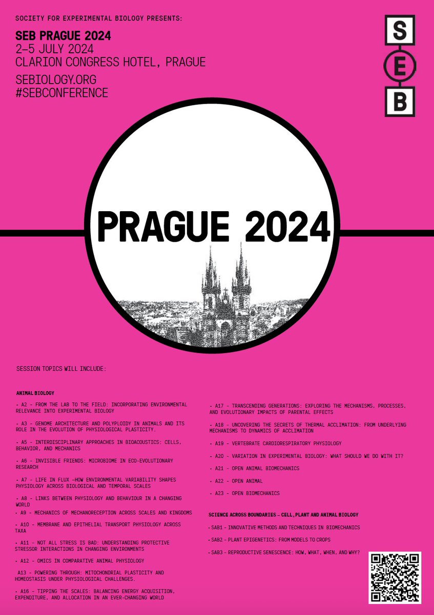The deadline for abstract submission for the #SEBconference 2024 in Prague is fast approaching (March 8th)

Check out our Animal sessions:   
sebiology.org/events/seb-con…

Submit your abstract:
sebiology.org/events/seb-con…

Book now: 
sebiology.org/events/seb-con…