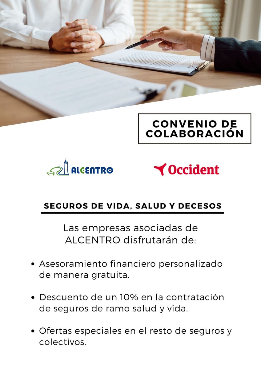 Alcentro firma un convenio de colaboración con Occident para velar por la ✨VIDA 🩻 SALUD y 💵 PREVISIÓN ECONÓMICA de nuestros asociados

¿Estás listo para descubrir cómo Alcentro puede ayudar tu empresa? 🤝

¡Contáctanos para obtener más información!