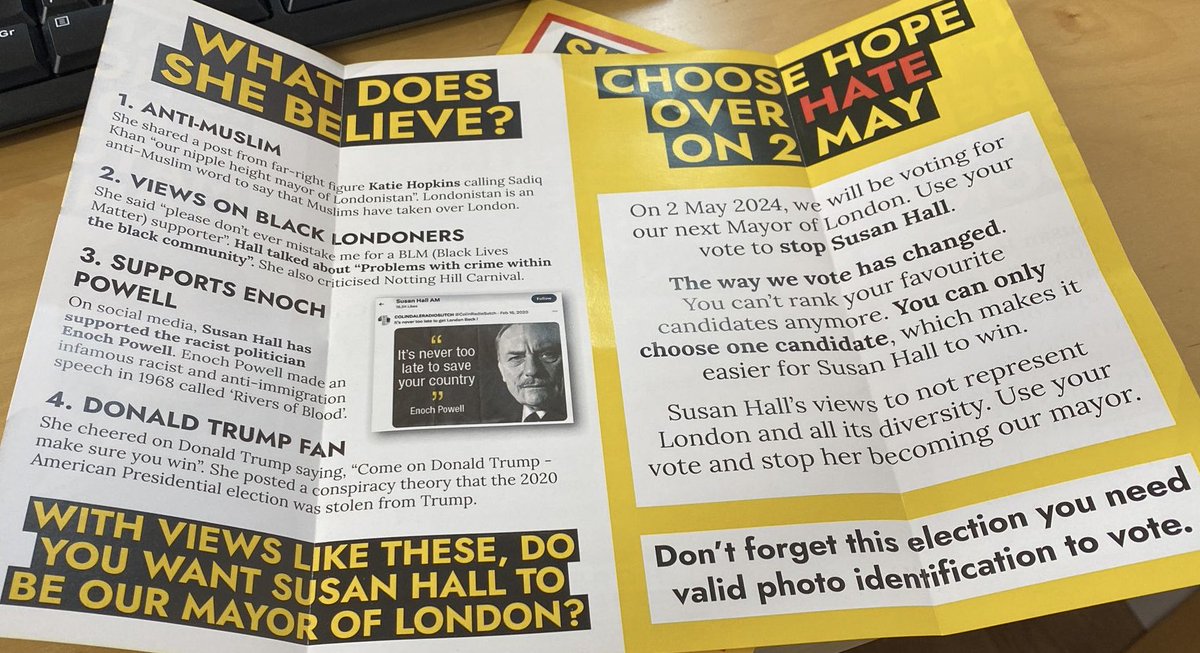 Olszewski_RJO's tweet photo. #SusanHall:
-refused to call out #LeeAnderson’s Islamophobia
-supported Donald Trump
-expressed anti-Black racism
-shared anti-Muslim statements about Sadiq Khan
Susan Hall is #NotFitToBeMayor. https://t.co/FsE8NQhR1C