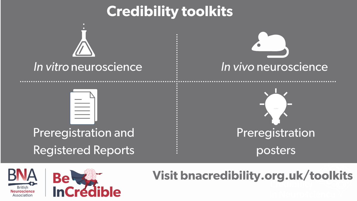 The resources on our Credibility in Neuroscience microsite help provide neuroscience researchers with some simple steps they can take to make their work as robust, reliable, replicable and reproducible as possible. Check out some of our toolkits here: bnacredibility.org.uk/toolkits