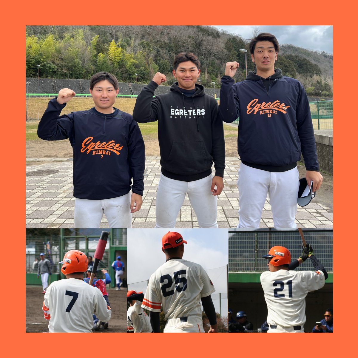 HimejiEgreters's tweet photo. 明日行われる 福岡ソフトバンクホークス2軍戦に参加するメンバーです✨

左から #薗佑海 選手･#高橋志庵 選手･#竹内航大 投手。
応援よろしくお願いします！ https://t.co/TLgmfC3EFr