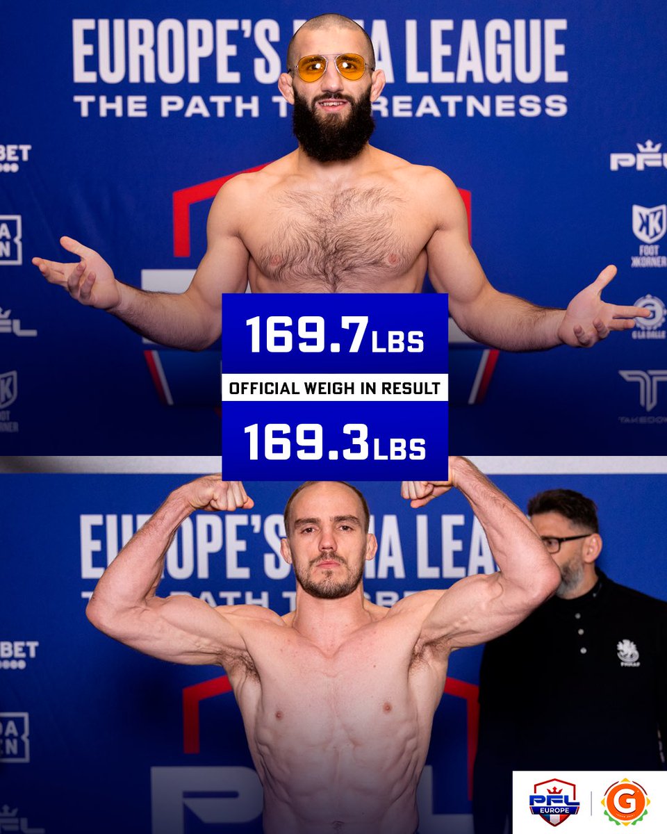 PFLEurope's tweet photo. CO-MAIN EVENT! 👀

Abdoul Abdouraguimov - 169.7lbs⚖️
Jack Grant - 169.3lbs ⚖️

Presented by G La Dalle 🤝

#PFLParis | TOMORROW 5PM CET | LIVE on DAZN https://t.co/b0FZItsexU