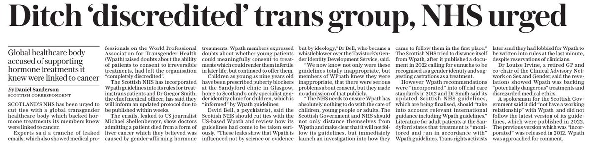 Scottish NHS urged to cut ties with trans healthcare body @wpath over claims leaked message cache has destroyed its credibility. The Sandyford Clinic, home to Scotland's only gender identity clinic for children, is 'modelled and informed' by Wpath guidelines.
