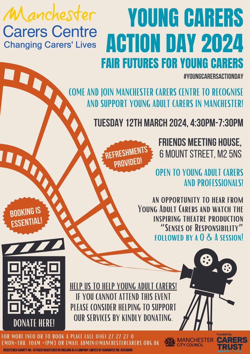 MCRYoungCarers's tweet image. Join our wonderful partners @McrCarers for their FREE event aimed at recognising &amp;amp; supporting Young Adult Carers in Manchester. 

Get to see a screening of the play Senses of Responsibility by the incredible @LekhaniChirwa

Open to Young Adult Carers &amp;amp; Professionals! 👇