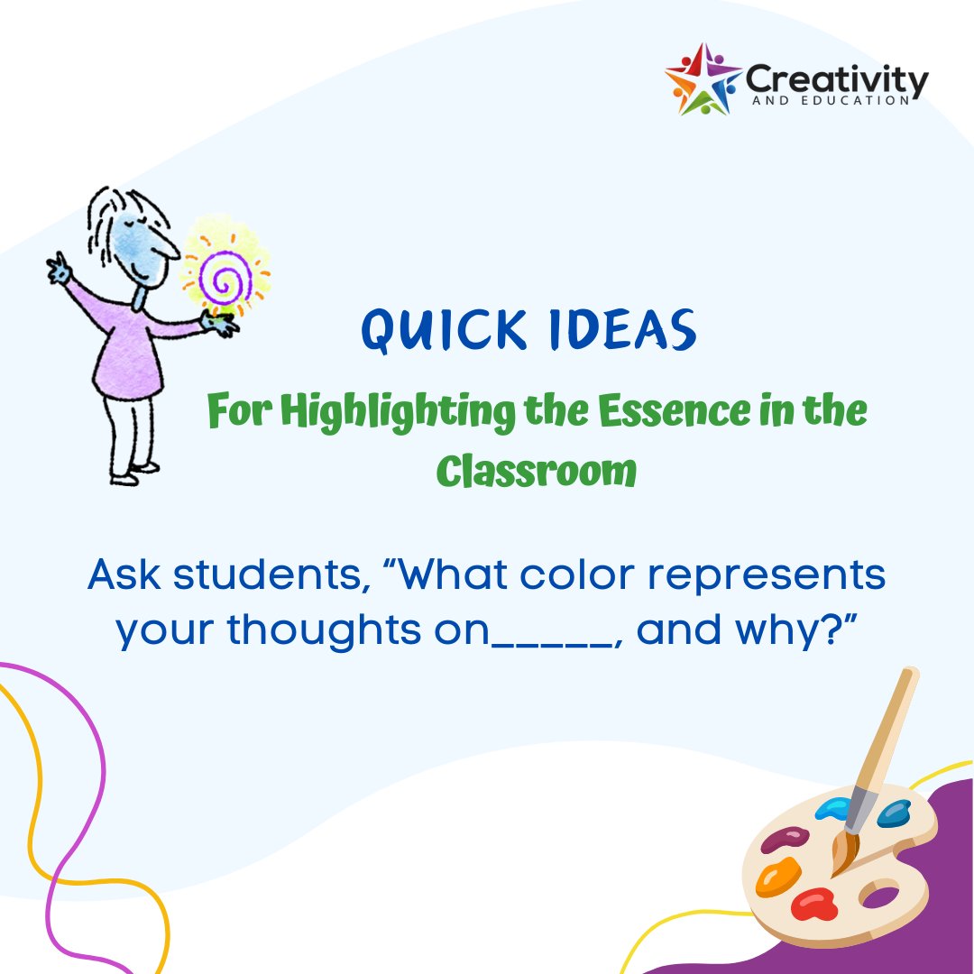 🌈 Spark creativity in the classroom by asking students, 'What color represents your thoughts on _____, and why?' 🤔 Encourage reflection and expression through color symbolism. 🎨 #CreativityandEducation #creativitymatters #creativestudents #creativitymatters #creativemindset