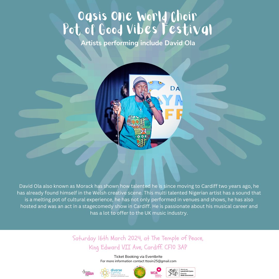 Looking forward to the @OasisCDF One World Choir - Pot of Good Vibes event @venuewithaheart on 16th March with the fantastic David Ola - get your tickets here eventbrite.co.uk/e/pot-of-good-…