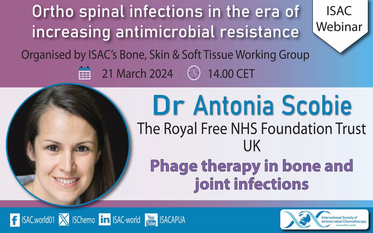 🌟ISAC Webinar | Speaker announcement 🌟 Dr Antonia Scobie is a Consultant in Infectious Diseases and Medical Microbiology at The Royal Free NHS Foundation Trust & The Royal National Orthopaedic NHS Trust 📆21 March Register ⬇️ tinyurl.com/3jwwzcab #antimicrobialresistance