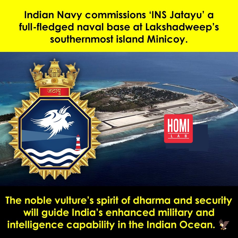 Steering India's maritime strength to new horizons, the Indian Navy proudly commissions INS Jatayu at Minicoy, fortifying the defense framework of the Lakshadweep archipelago.

#INSJatayu #IndianNavy #MaritimeDefense #Lakshadweep #StrategicSecurity #NavalBase #MilitaryExcellence…