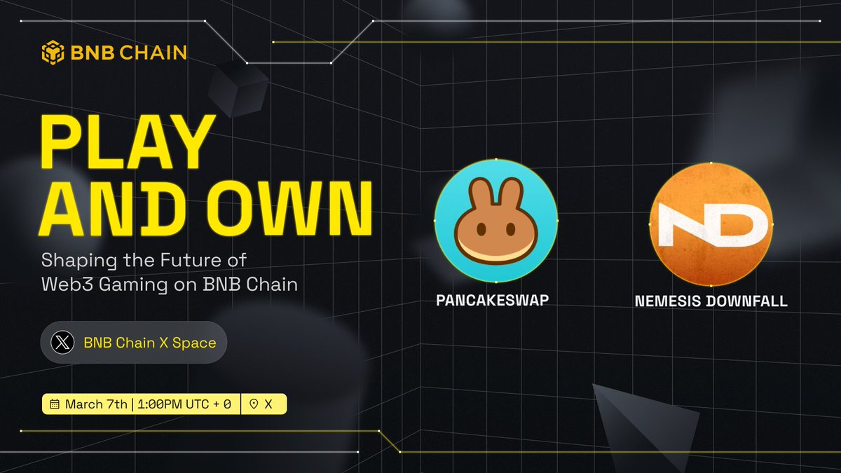 Tune into our space tomorrow! We'll be discussing the future of Web3 Gaming on BNB Chain.✨

📅 Thursday, March 7
⏰ 1PM UTC+0
📍x.com/i/spaces/1jMJg…