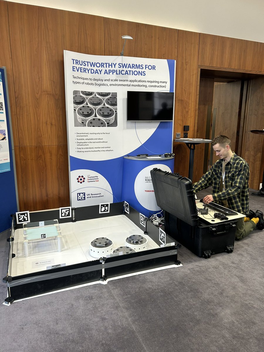 I keep saying we want swarms to be useable out of the box. So Tom built a swarm box that can carry 3 DOTS and the kit needed to deploy them. Here he is setting up at the #TASShowcase24. Stop by our booth to talk about trustworthy swarms and our DOTS-in-a-box!