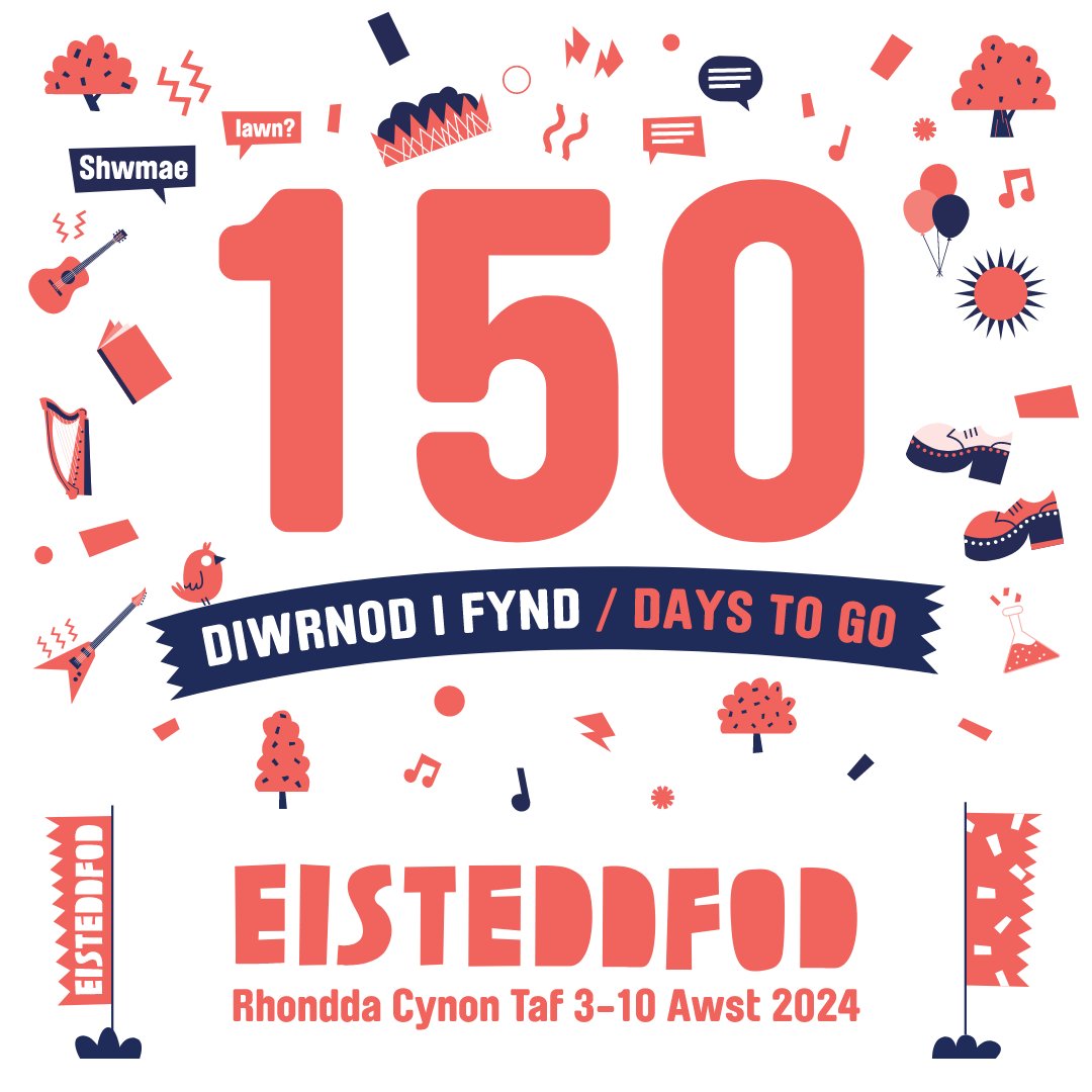 🎉 Heddiw rydyn ni'n dathlu 150 diwrnod i fynd tan gychwyn Eisteddfod Genedlaethol Rhondda Cynon Taf.🎉

👀 Cadwch lygad allan am fwy o wybodaeth yn ystod y dydd. 

#Steddfod2024