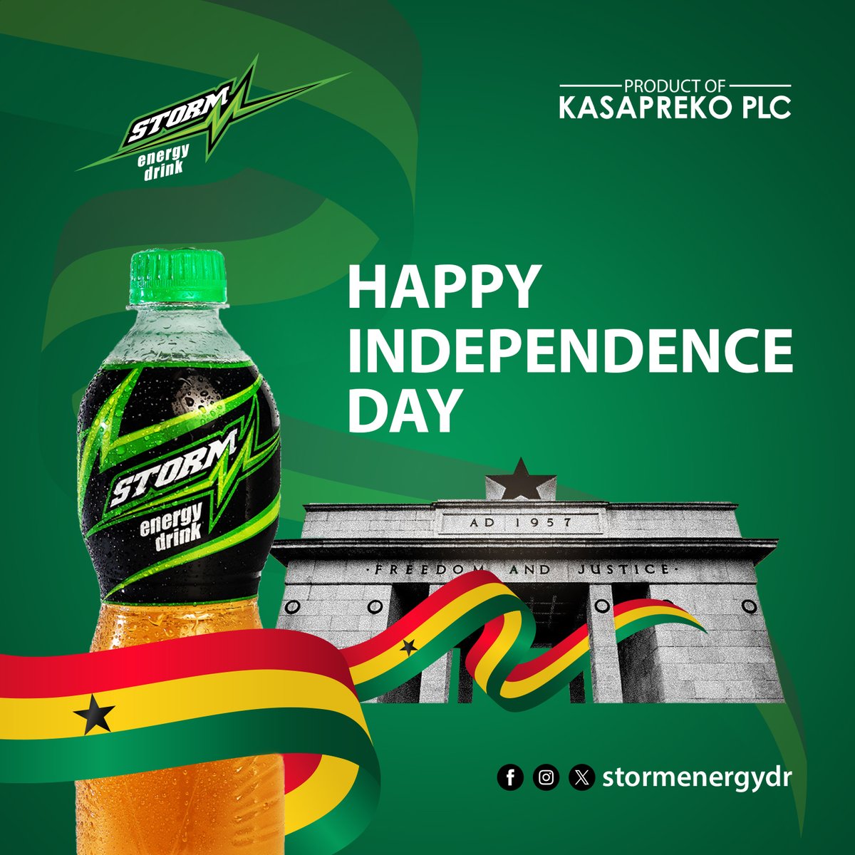 Cheers to 67 years of resilience, progress, and unity! Happy Independence Day, Ghana! 🇬🇭✨ Stay energized with Storm Energy Drink! ⚡ #GhanaAt67 #IndependenceDay #6thmarch #shiba #shattawaleat3musictv #stormenergydrink