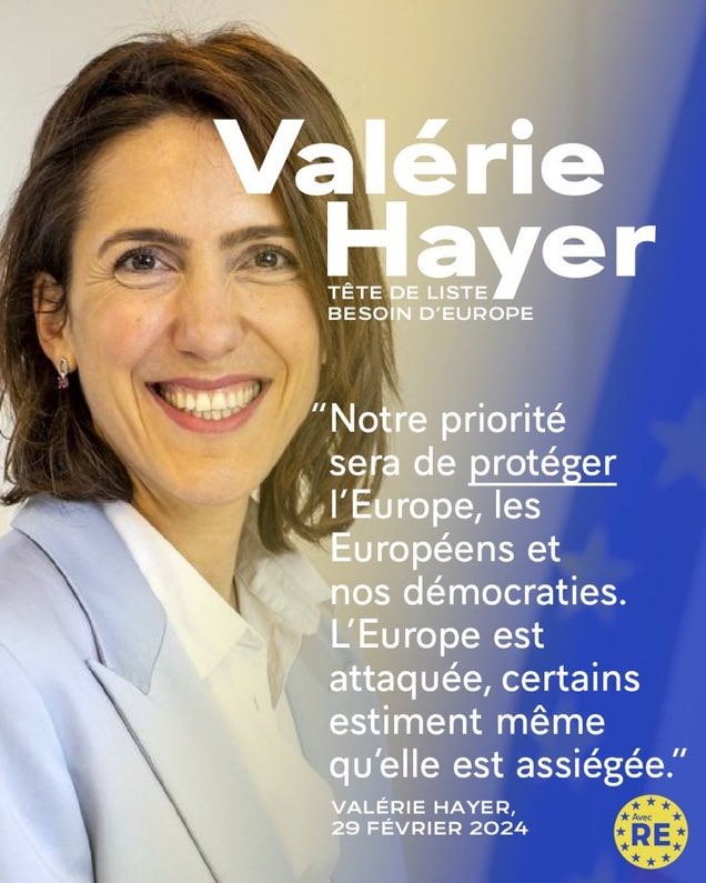 La chef décapsuleuse #macroniste sur SA PROPRE affiche :

            PAS UNE SEULE FOIS le mot "FRANCE" !!!

C'est certain :
             VOTER : #MACRON-<a href="/ValerieHayer/">Valérie Hayer</a> c'est voter :

    * pour Bruxelles
    * pour l'OTAN
    * pour Kiev
    * pour <a href="/vonderleyen/">Ursula von der Leyen</a>...