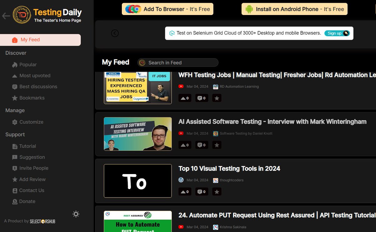 SH_TestingDaily's tweet image. What’s trending in #SoftwareTesting? ✅
Install the #TestingDaily App &amp;amp; Check it out ⬇️🎉
lnkd.in/gV8Wtqhx

Congratulations &amp;amp; thanks for creating amazing content for community
#RDAutomationLearning, @dnlkntt, @thoughtcoders, #krishnaSakinala