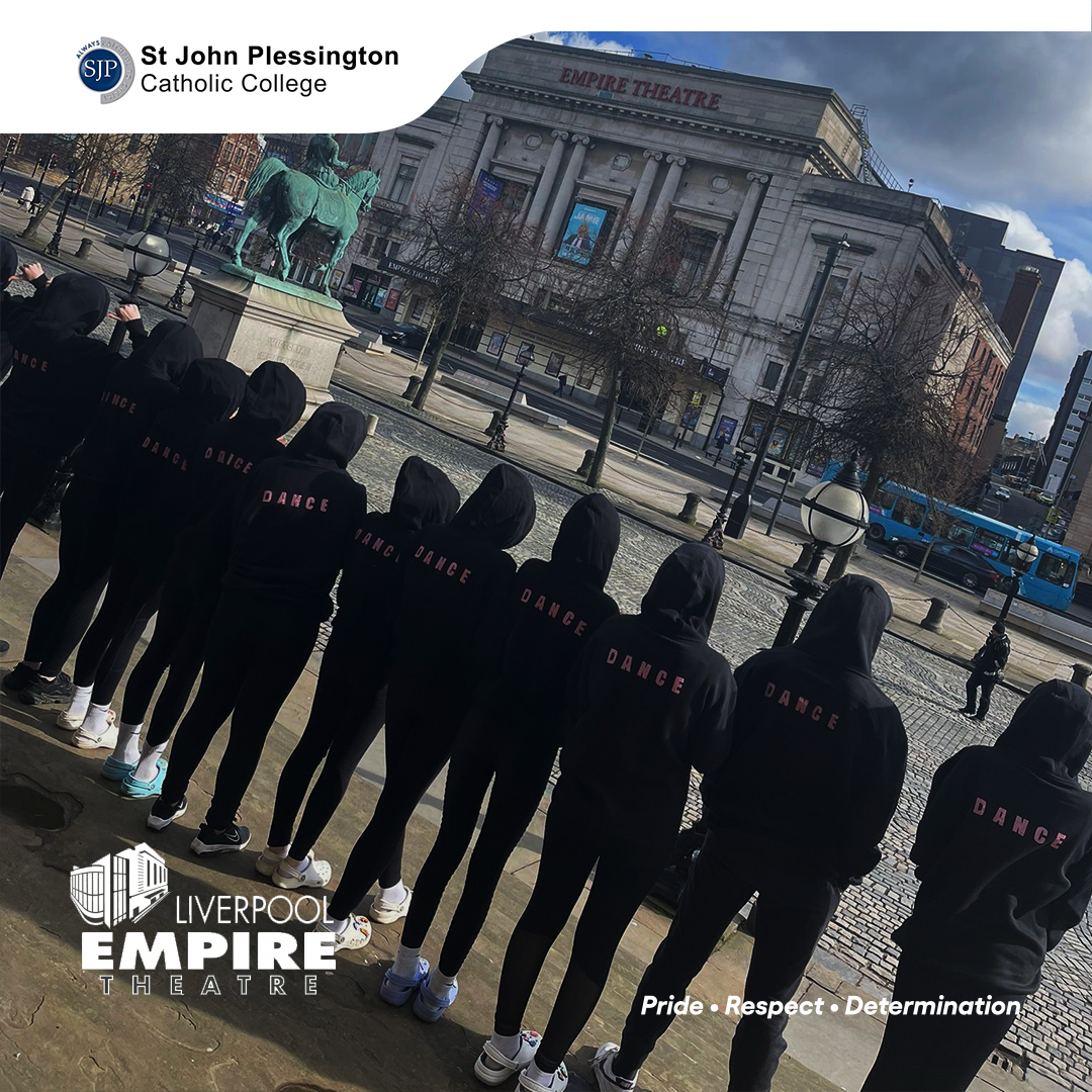 SJPHeadteacher's tweet photo. The St John Plessington dance group has arrived at the Liverpool Empire, prepared for rehearsals and the performance later tonight. They have all worked extremely hard, and we wish them the best of luck! 🩰 #BreakaLeg @LiverpoolEmpire https://t.co/UE8cO45Z9x