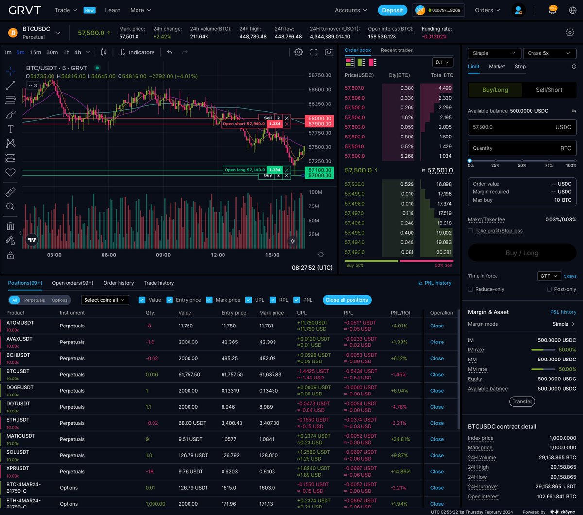 grvt_io's tweet photo. Our Central Limit Orderbook for perps ensures lightning-fast trade executions.

Trade from the chart:
◆ Drag to adjust order prices
◆ Strategize with customizable technical indicators
◆ Get real-time precision → price oracle updates every 100 milliseconds https://t.co/rbBWlmmPpU
