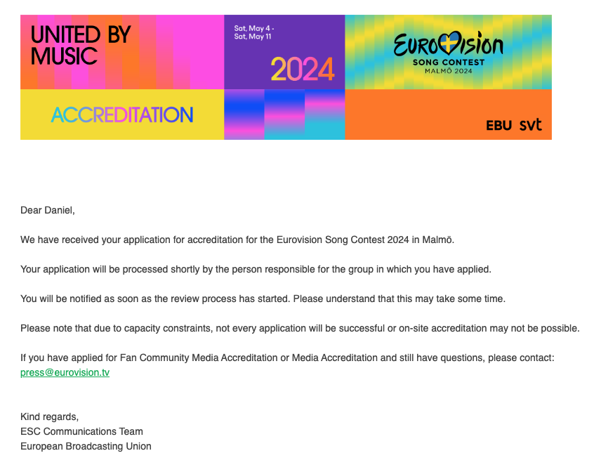 Eurovision360's tweet photo. ¡La suerte esta echada! 😱
Ojalá el trabajo duro, tenga su recompensa ☘️🤞☘️🤞
#Acreditation #UnitedByMusic #EBU #SVT #RTVE #Eurovision2024 #Malmo2024 https://t.co/Xi7MtXRtIg