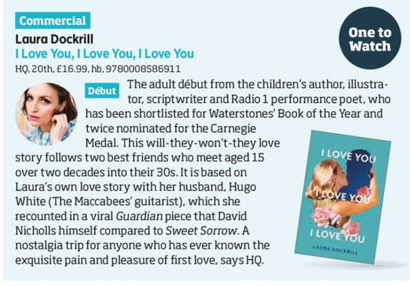 Hurrah! Delighted to see #ILoveYouILoveYouILoveYou by #LauraDockrill was selected by @thebookseller as One to Watch! We also recommend reading it too 😍😍😍😍😍 amzn.to/473QrGf