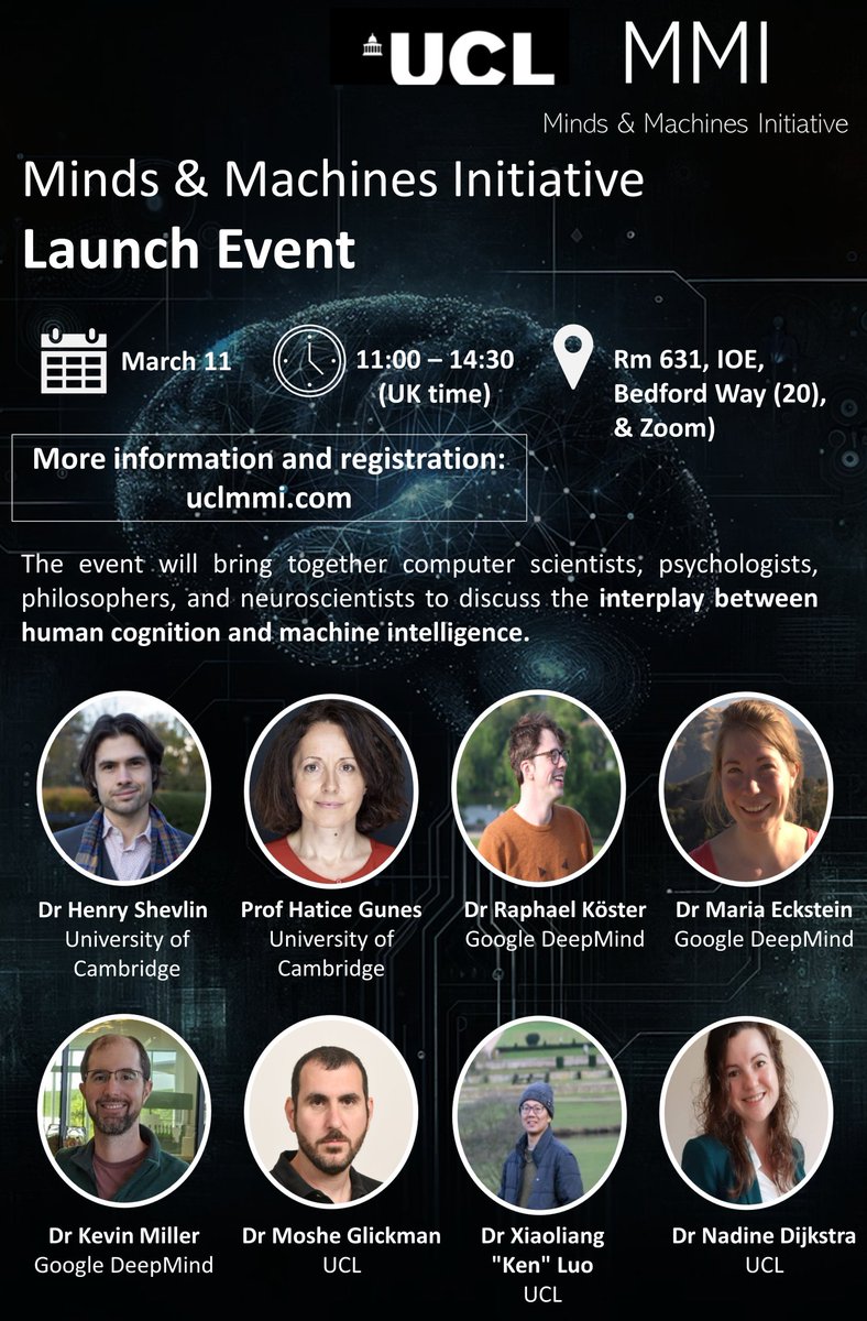 Minds and Machines Event at UCL next week, March 11th! Thanks to @affectivebrain, @ProfData, and @smfleming for organizing, and @kevinjmiller10 for co-presenting with me on cognitive modeling and neural networks! uclmmi.com/about/