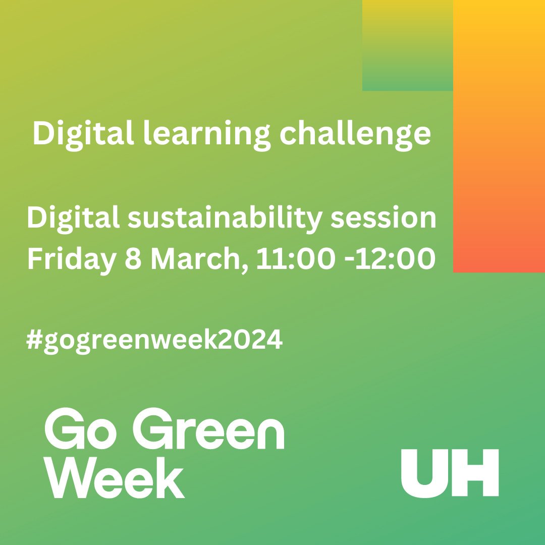 Complete the #gogreenweek2024 digital learning challenge, get a certificate and enter the draw to win a pair of Bluetooth headphones made from recycled materials.
Considering your digital sustainability online session, Friday 8 March at 11:00. Links at ask.herts.ac.uk/sustainability…