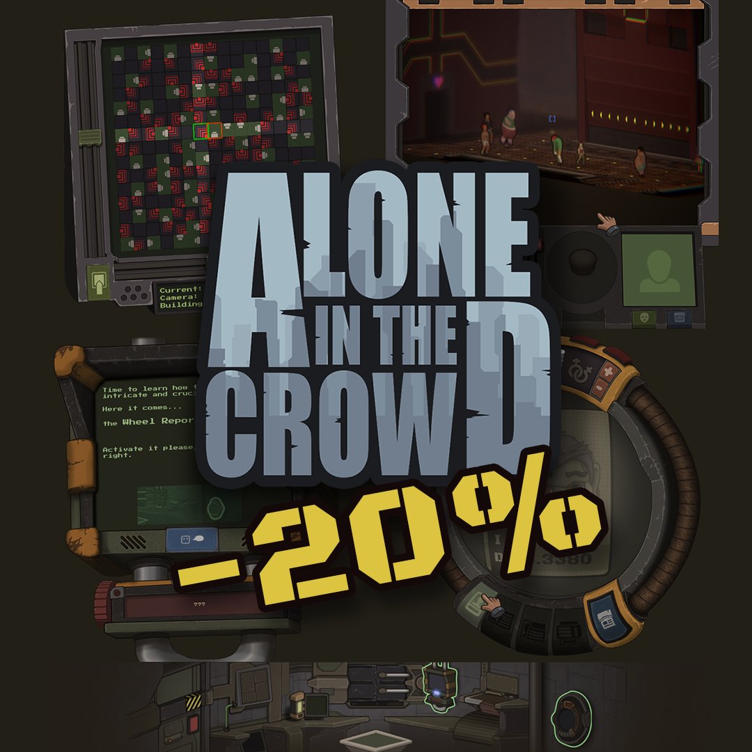 CaesarLourador's tweet photo. Alone in the Crowd 20% discount is almost over. Hurry up, and come check why is it getting very positive reviews. There's also a nice little demo available for free. Have fun =)

https://t.co/8owRO5C8vb

#IndieGameDev #SteamDeals #gaming #pcgaming #pcgames https://t.co/c4CzoE2LhU