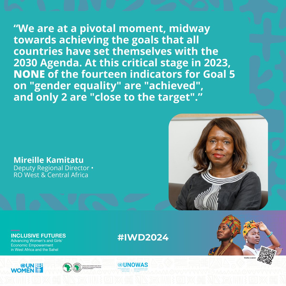 unwomenafrica's tweet photo. Step into a world of empowerment! 💪🏽🌍

@MiraKamitatu ignited our session with a call to action for women's economic empowerment in West Africa and the Sahel. Join us as we pave the way for a brighter, more inclusive future! #WomenEmpowerment #Sahel"
@UN_UNOWAS @AfDB_Group https://t.co/TKkbze31bH