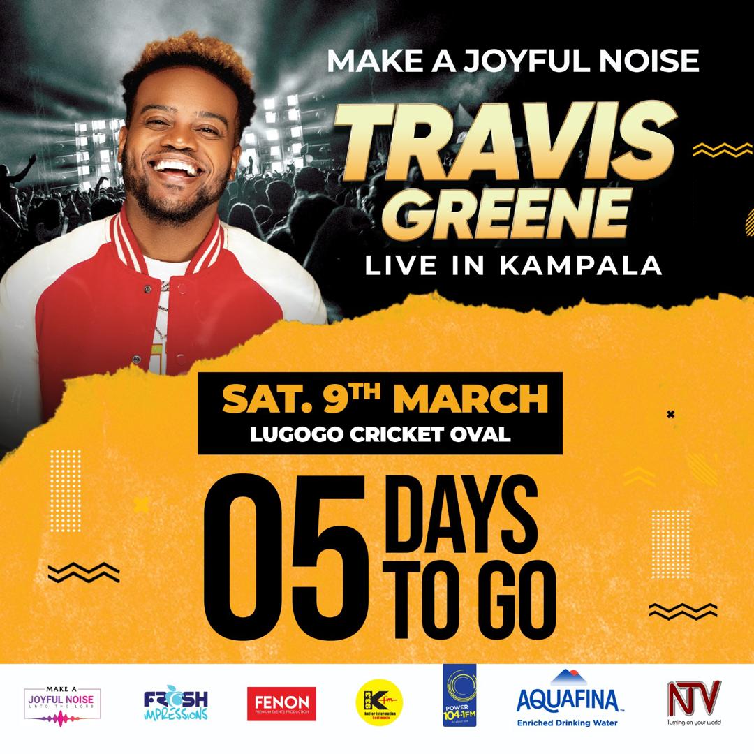 Only 5days left until #TravisGreeneLiveInKampala! Get your tickets now at makeajoyfulnoise.ug for an unforgettable evening. #MakeAJoyfulNoise