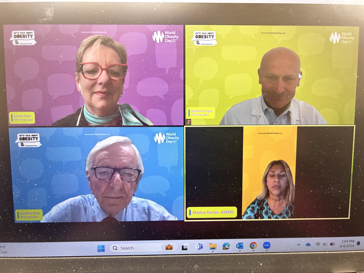 Happy #WorldObesityDay! And thanks to our fantastic members ⁦@IfsoSecretariat⁩ for hosting this webinar (nice branding :) with @WorldObesity President Louise Baur. Good, nuanced discussion of #obesity prevention and management among young people.