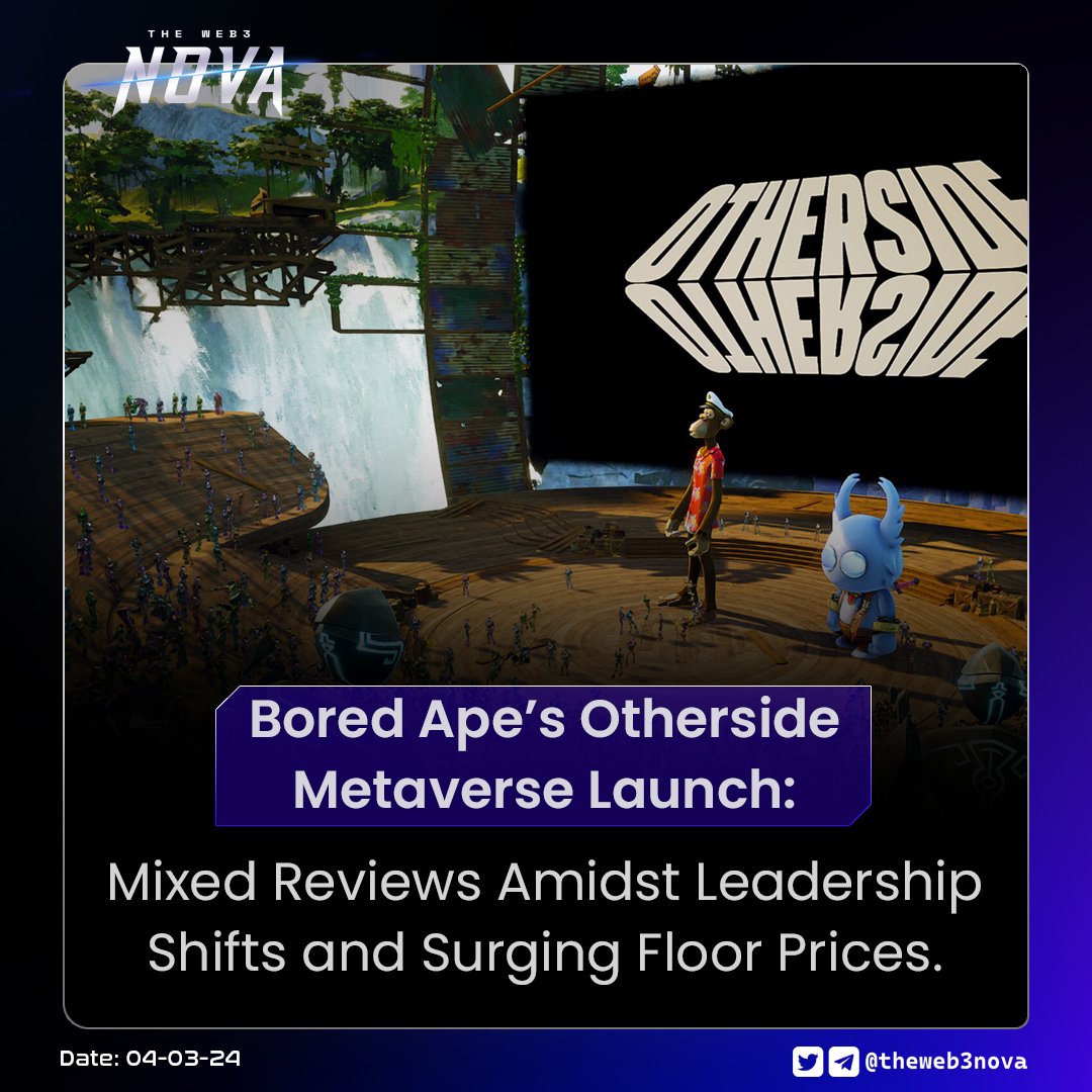 theweb3nova's tweet photo. 🎨 Yuga Labs opened the door to their Bored Apes-themed Otherside Metaverse, offering a glimpse into the player-driven experience. Reviews vary – from one user calling it a "proof of concept," to ThePilot.x praising it as an ethereal adventure with impressive graphics.
#Yugalab https://t.co/it5nGT1amo