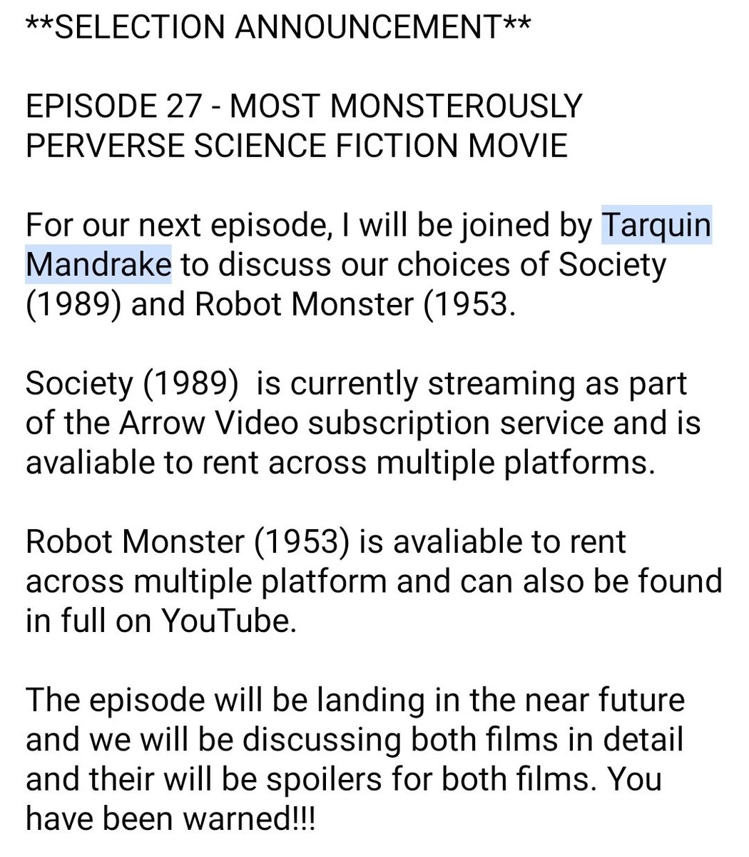 movieduelpod's tweet image. **SELECTION ANNOUNCEMENT**
EPISODE 27 - MOST MONSTEROUSLY PERVERSE SCIENCE FICTION MOVIE 
COMING SOON
#movieduelpod #society #robotmonster #butthead #spacegorilla