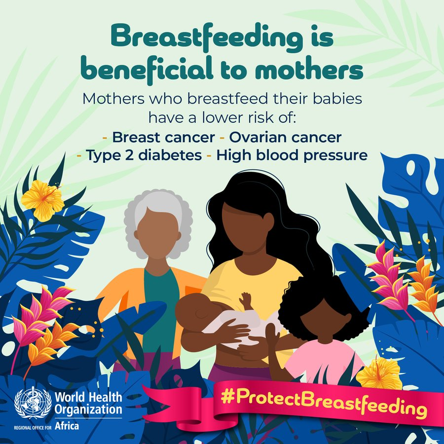 Did you know that breastfeeding has important positive long-term impacts on the health of infants and mothers? Breastfeeding 🤱🏿 reduces risk of diseases such as cancer in mothers. #ProtectBreastfeeding