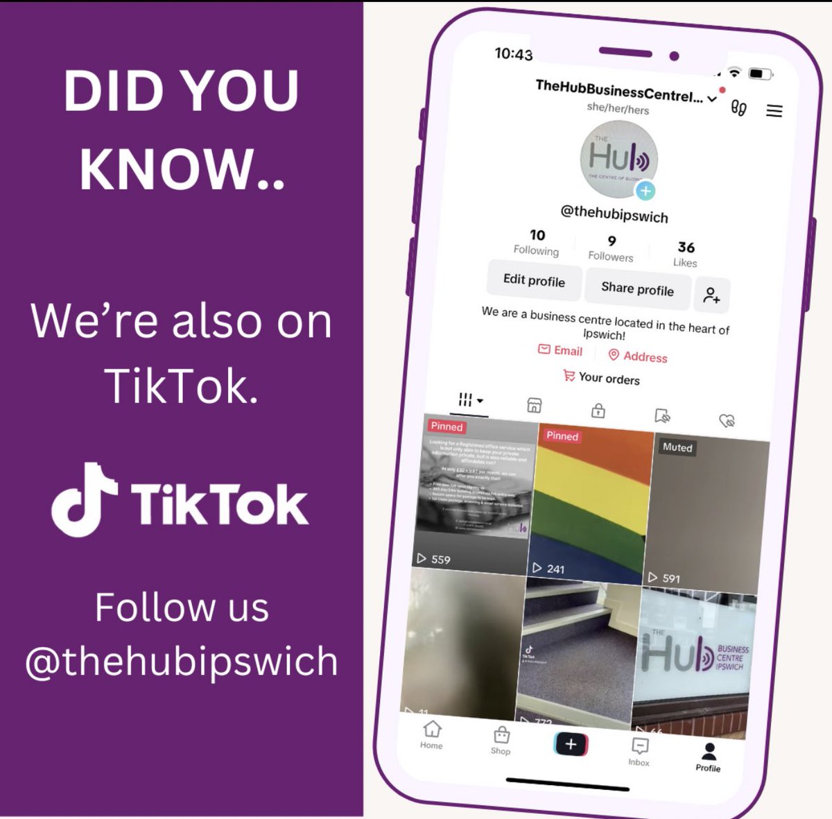 Did you know that you can also find us on TikTok? Why not give us a follow. #Tiktok #socialmedia #thehubbusinesscentreipswich #ipswich #towncentre #ipswichtown #suffolk #eastanglia #businesscentre #conferenceroom #meetingroom #virtualoffice #registeredoffice #servicedoffice