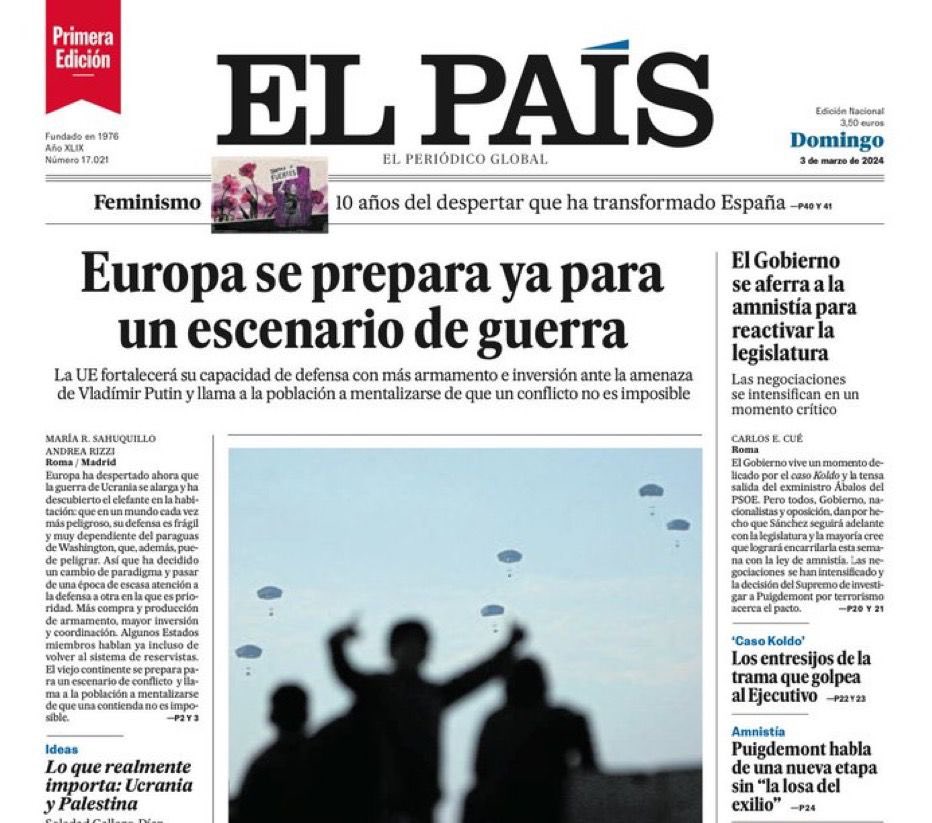 ClaudiaDides's tweet photo. “Europa ya se prepara para un escenario de guerra”. Los titulares de la prensa van creando realidad. 
Movimientos por La Paz es lo que debemos fomentar, porque los gobiernos del mundo han demostrado su incapacidad para cuidarnos. @DocComUFROUACh https://t.co/gvXXQJXhIQ