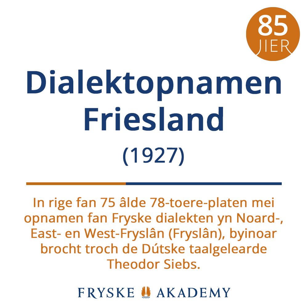 FryskeAkademy's tweet photo. Skellakplaten út 1927 mei opnamen fan û.o. it Klaaifrysk, Wâldfrysk, Hylpers, Aasters, Biltsk en Skiermûntseachs, digitalisearre troch in gearwurking tusken @frsfilmarchief,  @Tresoar en Fryske Akademy.
🌐 https://t.co/ekOrstmP6g

#FA85 #highlight #jubileum 
#audio #Frysk https://t.co/QPweaQY0FA