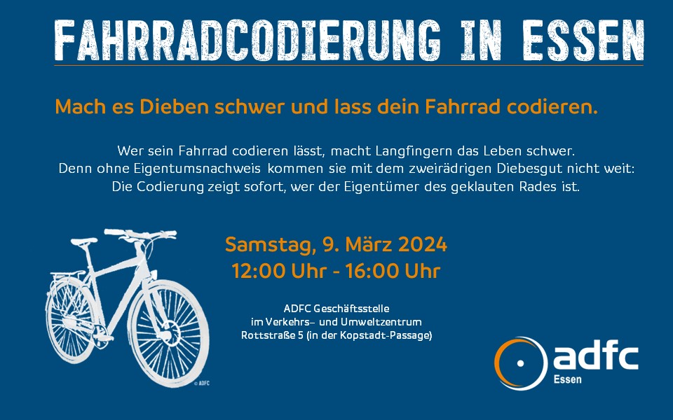 Es gibt noch freie Termine für unsere #Fahrradcodierung am Samstag

fahrradcodierung-essen.de