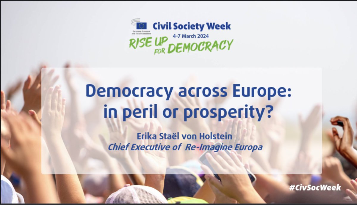 Democracy across Europe: in peril or prosperity? Join us to watch <a href="/erika_widegren/">Erika SvH</a> 's opening keynote at the #CivilSocietyWeek !!

You can follow the session from 14.00 here 👇
europa.eu/!V3khDB