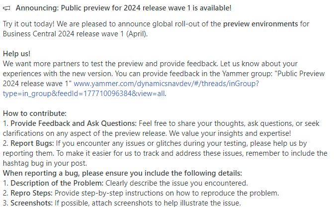 gdrenteria's tweet photo. #businesscentral #d365bc #msdyn365bc #2024wave1
📣 Public preview for 2024 release wave 1 is available! 👀 https://t.co/HexPcCP6tt