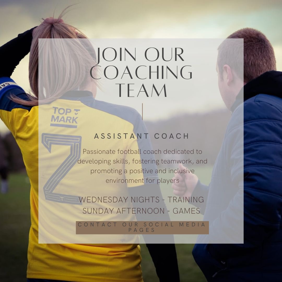 🔵JOIN OUR TEAM🔵

Ellesmere Rangers Ladies are on the lookout for a dedicated assistant coach to work alongside our management team

Wednesday Nights - Training 
Sunday Afternoons - Games 

Please contact our socials for more information!