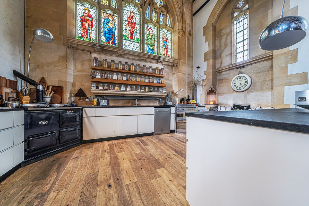 bathandrural's tweet image. For Sale!: Converted in the year 2000, traditional 1896 built Anglican Church Old St. John’s is a striking home featuring a barrel-vaulted ceiling, mullion windows and a notable Edward Burne-Jones stained glass window: fineandcountry.co.uk/bath-estate-ag…