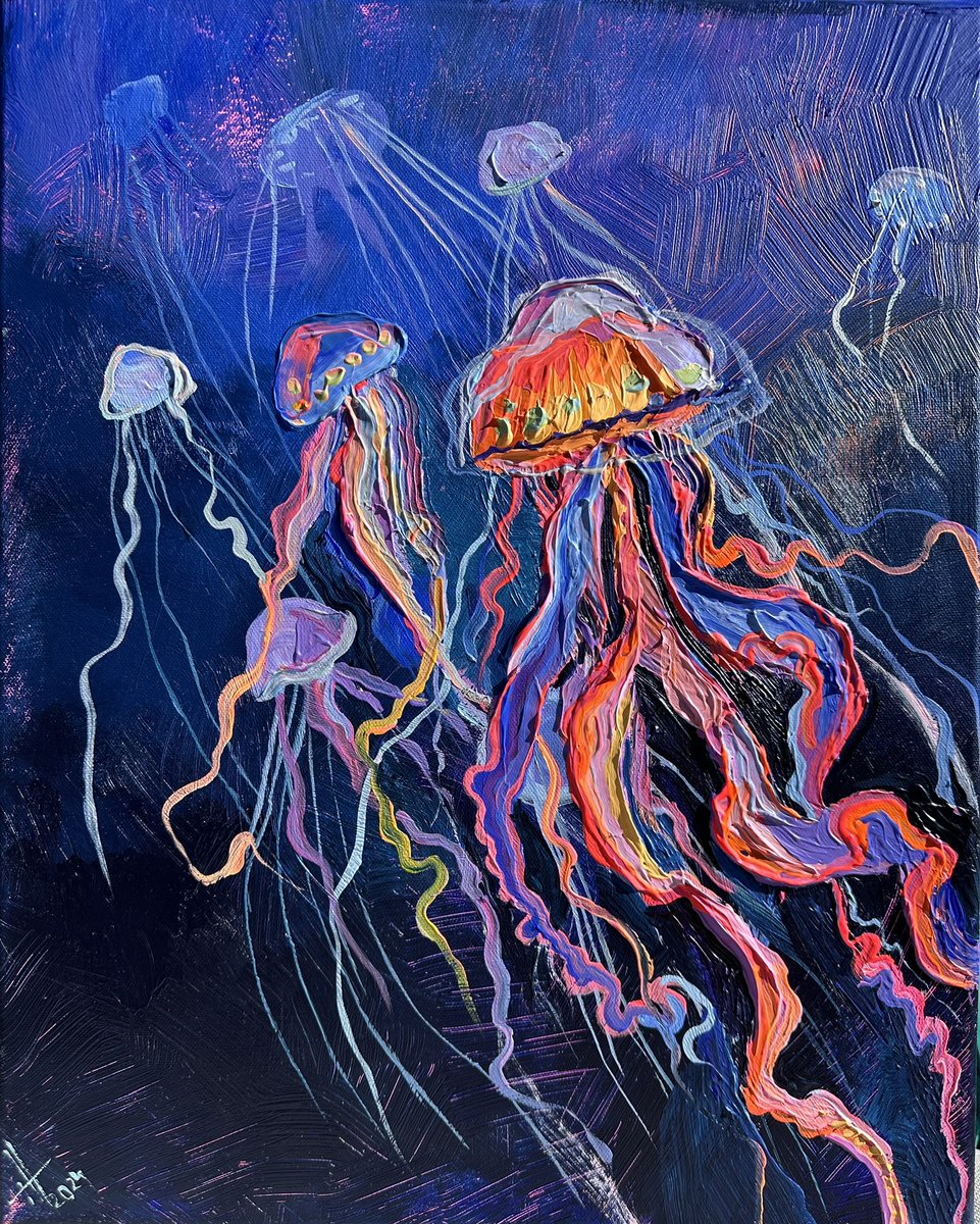 acrylic, canvas 40*50 cm “jellyfish in the ocean” #artwork #acrylicpainting