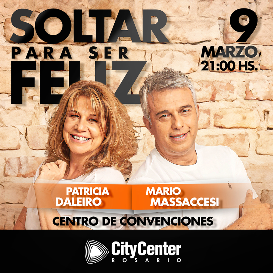 👋🏼 Patricia Daleiro y <a href="/mariomassaccesi/">Mario Massaccesi</a> presentan 'SOLTAR PARA SER FELIZ' en #Rosario

🗓️ Sábado 9 de Marzo, 21Hs
📍 <a href="/CityCenterRos/">City Center Rosario</a>
 
🎫 Comprá tus #Eickets en bit.ly/49oCp3t
